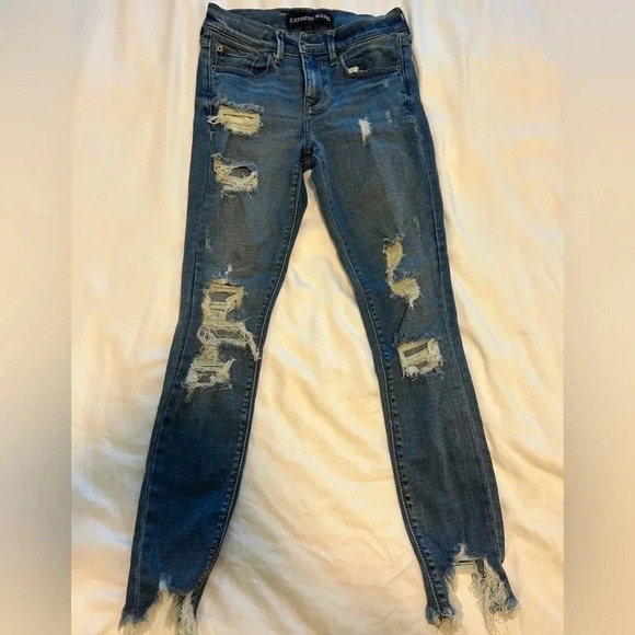 Express Jeans Performance Stretch Skinny Midrise Distressed Jeans - 0 - Picture 6 of 6
